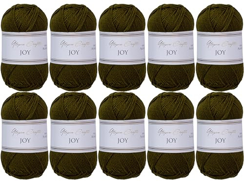 Utopia Crafts JOY Uni stick- och virkgarn, mjukt, lättskött, 100% polyakryl, 10 x 50 g nystan, 150 m (Woodland Green)