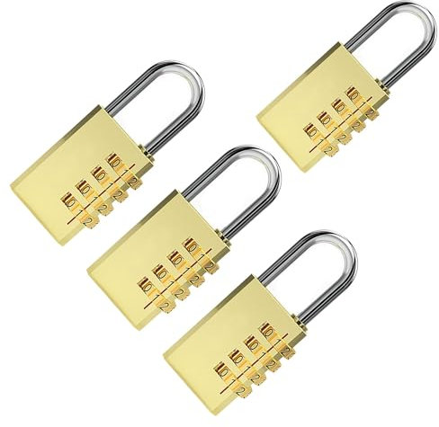 Zahlenschloss - Vorhängeschloss aus Messing - mit 4 Einstellbarem Zahlencode - Kofferschloss/Spindschloss (Color : 4 Pieces, Size : Large)