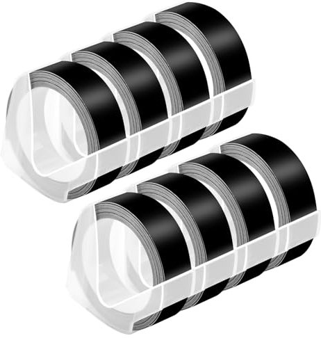 NineLeaf 8 Packung Ersatz für Dymo S0898132 521209 3D Kunststoff Prägebändern 12mm x 3m Weiß auf Schwarz Bänder Schriftband für Office Mate II 1540 154000 Organizer Xpress Pro 1575 Beschriftungsgerät