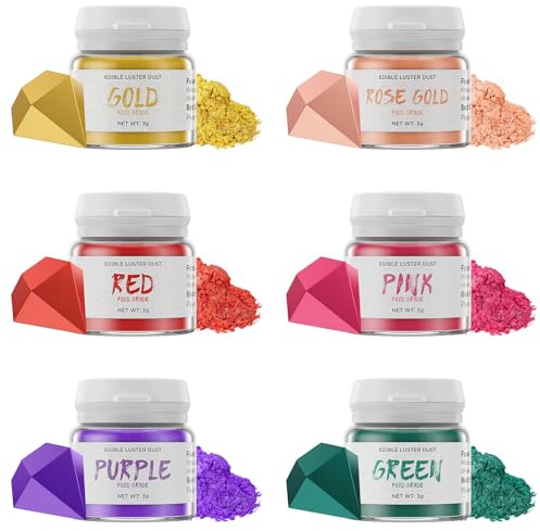 Wwtop Essbarer Glitzer 6 Farben - Glitzerpulver für Getränke, Geschmacksneutrales Lebensmittel Glitzer, Glitzerpuder für Schokolade, Kuchen, Fondant, Cocktails, Drinks, Flüssigkeiten - 3g/Flasche