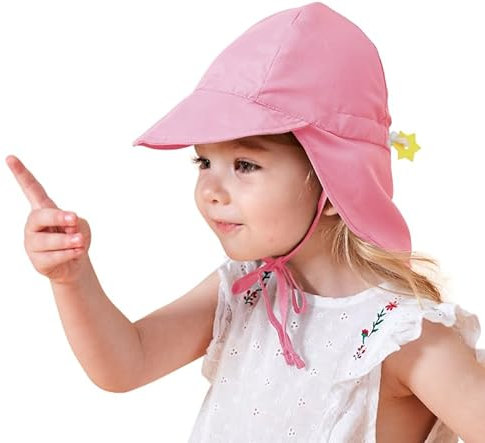 Sonnenhut Kinder Sommermütze mit Nackenschutz Fischerhut Breit Krempe Fischermütze Sonnenschutz Kindermütze Verstellbar Strandhut mit Kinnband Sommerhut Atmungsaktiv Sonnenmütze Outdoor Reise