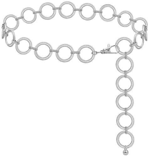 LIMHOO Metal Waist Chain for Women Chunky Belly Link Chain Belt for Dresses (XL447 O-ring Silver M)