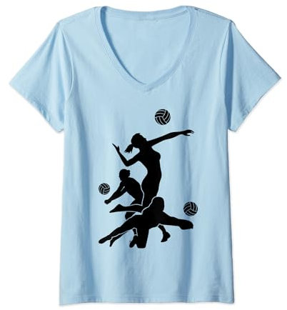 Damen BEACHVOLLEYBALL VOLLEYBALLSPIELER VOLLEYBALL T-Shirt mit V-Ausschnitt