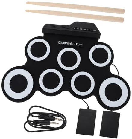 Tragbares Elektronisches Schlagzeug Übungsset aus Silikon, Schwarz | USB Ladefunktion, Rollbares Design, für Kinder und Anfänger, Familienunterhaltung und Treffen mit Freunden