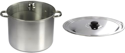 Baumalu 342684 Marmite Traiteur + Couvercle 19 L Diamètre 32 cm en Acier Inoxydable & 342722 Couvercle Trou Vapeur Inox Multi Degrés ø32 cm, Argente