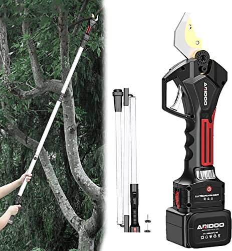 Sécateur électrique sans fil avec perche d'extension haute portée de 1,9 m, 2 batteries au lithium, diamètre de coupe de 35 mm, sécateur électrique à piles pour l'élagage et le greffage du jardin