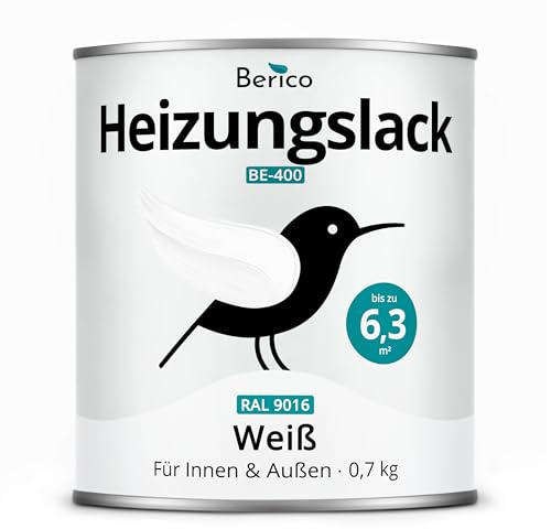 Berico Heizkörperlack - 0,7 Kg - Helles Weiß (ähnl. Verkehrsweiß RAL 9016) - BE 400 Heizungslack, Heizungsfarbe, Heizkörperfarbe, Acryllack