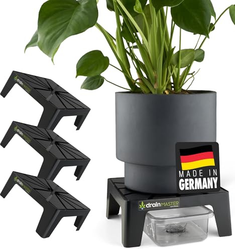 DrainMaster® Blumentopf Untersetzer 24x24cm - 3er Set inkl. Ablaufwannen - Pflanzuntersetzer eckig Blumen Pflanzen Drainage Indoor/Outdoor - Ideales Zubehör für Growzelt - Made in Germany