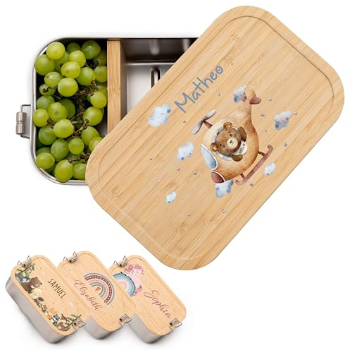 Kidsmood - Brotdose personalisiert mit Namen – Edelstahl Lunchbox mit Fächern für Kindergarten, Schule & Büro mit starkem Tiger – Geschenk zur Einschulung für Kinder & Jungen (1100ml)