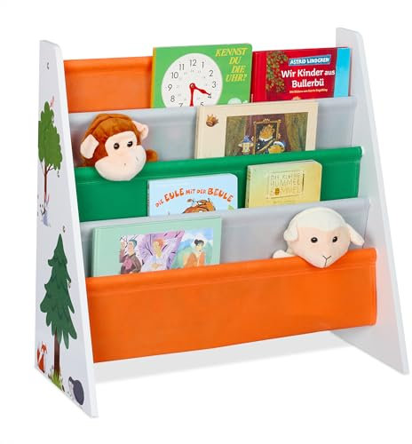 Relaxdays Scaffale per Bambini, Mobile Libreria con 4 Scomparti Porta Giochi e Libri, HLP: 60 x 62,5 x 28 cm, Colorato, Ferro