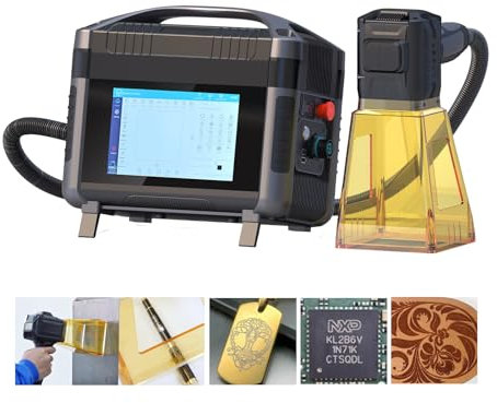 ZAC Fiber Laser Engraver 50W(0.874mW) Portable Laser Marking Machine 100 * 100mm Marking Area Laser Class 4 Handheld Laser Engraving Machine with Battery for Metal Non-Metallic Materials
