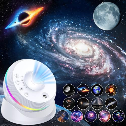 Galaxy Projector, 4K HD Planetarium with 13 Film Discs, 360° Rotatable Realistic Nebula Night Light Projector with Timer & Dynamic Meteor for Bedroom
