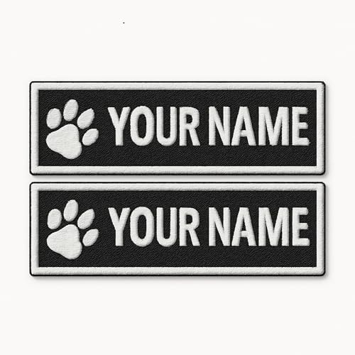 Two Embroidered Customisable Name Made for Label Vests/Harnesses Hook Fastening Patch, Dog Label, Name, Identification, 2X Durable and Wear-Resistant Embroidered Patches (Custom Colour, Extra Small)