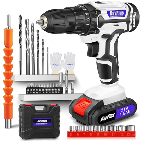 Cordless Drill, 21-Volt Electric Screwdriver Drill 2 Variable Speed, LED Work Light,1.5 Ah Battery, MAX 45NM with 29PCS Drill Bits Set DIY Tool for Home Drilling Wood/Metal