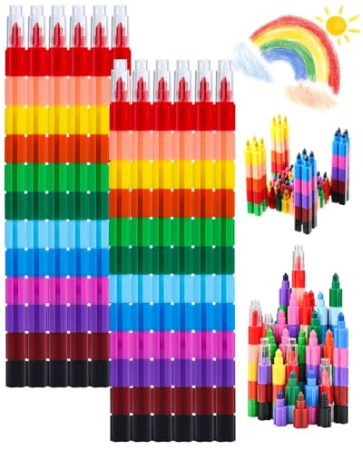 Friedwohl 12 Stück Stapelbare Wachsmalstifte, Kinder Malstifte Spielzeug, 12 Farben Baustein Buntstifte, Sicherheit und Ungiftig Regenbogen Stift, kinder Malerei Geschenk, ideal Kleine als mitgebsel