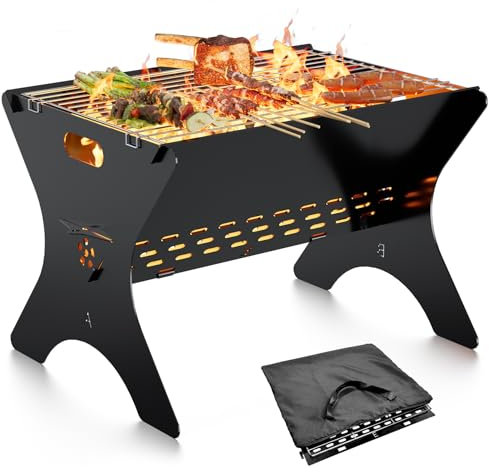 Bearfire Camping Campfire Grill, Portable Folding Charcoal Grills, Backpacking BBQ Grill with Carry Bag, Outdoor Fire pit for Camping, Picnic, Bonfire, Patio, Backyard-16 Inch