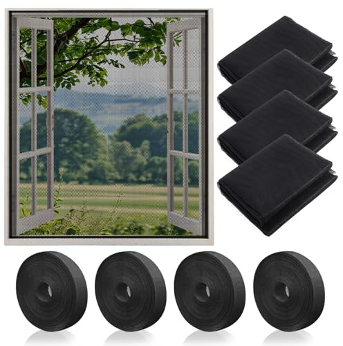 4 Pièces moustiquaire de fenêtre Filet Écran Insecte avec 4 Rouleaux De Bandes Autocollantes Moustiquaire Découpable Résistante aux Plis et à l'usure pour Plupart des fenêtres(150x130cm)