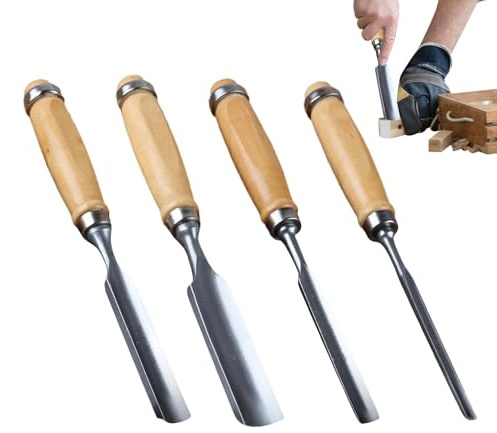 Cinceles para tallar madera, juego de cinceles para tallar madera | Juego de cinceles de metal para carpintería | 4 herramientas de mano portátiles, herramientas de carpintería resistentes al d