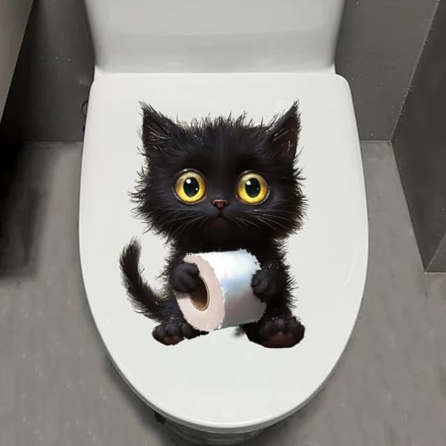Leniutor 1 autocollant imperméable pour abattant de toilette motif chat - Motif dessin animé - Décoration de siège de porte de salle de bain (chat à gros visage)