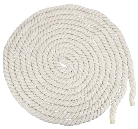 sourcing map Corde en coton blanc à 3 brins torsadés pour extérieur, suspension murale, suspension de plantes, nœuds, corde à linge épaisse - 20 mm x 10 m