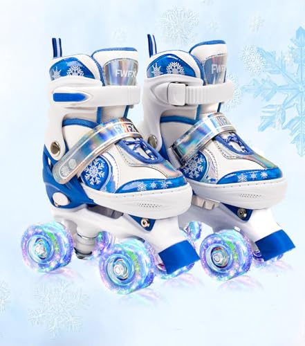 FWFX Rollschuhe für Kinder, 4 Größen Verstellbar Mit Leuchtenden Rädern Rollschuhe für Mädchen und Jungen, Quad Roller Skates mit für Anfänger und Teenager, Drinnen und draußen