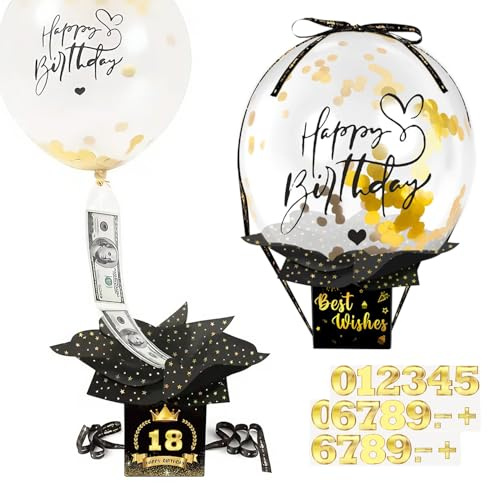 46 PCS Money Balloon Surprise, Upgraded Money Gift Box, Birthday Money Box Cash Gift Pull, Surprise Box, Surprise Birthday Party Gifts for All Ages with Happy Birthdays Balloons for Family Friends