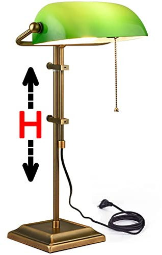 Lampada da banchiere classica regolabile in altezza, paralume in vetro verde retrò con catene a tirante, lampada da tavolo in acciaio E27 per ufficio, studio e arredamento tradizionale