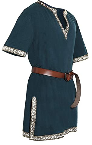2026 - Disfraz medieval para hombre Halloween túnica camisas manga larga azul oscuro, verde, L