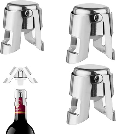 3 Pcs Champagne Stoppers, Champagne Stopper with Stainless Steel, Reusable Bottle Saver Sealer, for Wine Champagnes Beer Collection, Vacuum Sealer for Fresh Sparkling Wine