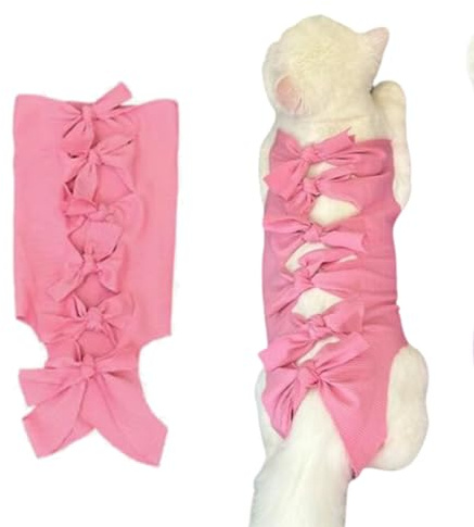 Traje postoperatorio para gatos que evita que se laman, con lazos de mariposa rosas, traje ajustado para proteger gatos con heridas abdominales o enfermedades de la piel, talla M adecuada para