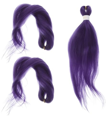 IMIKEYA Extension di trecce viola 3 pezzi capelli sintetici pre-allungati per trecce all'uncinetto parrucca afro per donne nere ciocche lunghe morbide per acconciature