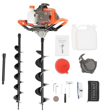 71 ccm 2 takter bensin jordhålsborr 3,5 hk trädgårdsborr, jordborr 300 varv/min jordborr med 3 borrar (10/15/20 cm) förlängning + tratt skyddsglasögon oljeflaska för staket, träd landskapsarkitektur