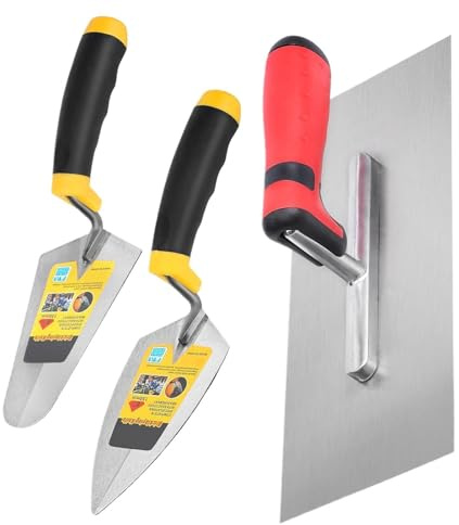 Construction Masonry Tools Kit – 3 Pack Ergonomic Handle Trowels, Durable Brick and Plaster Application Hand Tools | for Wall Repair Flooring Stucco Cement Work Landscaping Brick Laying Projects