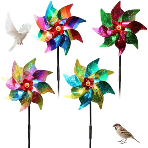 JHAZUN 4 Pièces Moulin à Vent Réfléchissant Répulsif Anti-Oiseaux - Déco Jardin Pour Protéger Verger,Arbres Et Cultures - Colorées