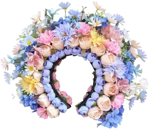 Blomsterhårband för bröllop, Hanfu Bröllopskrans Pannband Flerfärgad konstgjord blomkrona