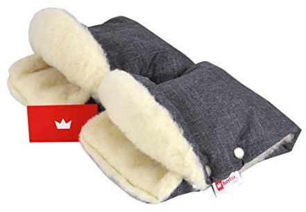 BABYLUX MUFF Handmuff PLÜSCH/WOLLE Handwärmer für Kinderwagen Buggy Handschuh 2 Stück (55. Lein + Lammwolle)