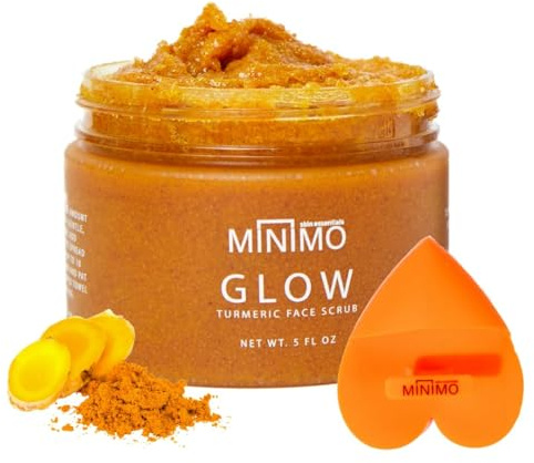 Minimo Glow Turmeric Face Scrub (Unscented) With Heart Applicator - Infused with Turmeric, Manuka Honey, Cinnamon, and Chamomile - Face Scrubber for All Skin Types - 5 FL OZ (147 ML)