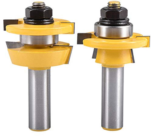 Jeu de forets de rail et de montant KATUR, jeu de forets de rainurage et de rainure avec une fraise pour bois de 1/2 pouce Tailleur de Tenon de fraisage (1/2 Shank Largeur 1.61)