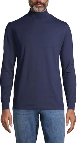 Lands' End - Men’s Blue Super-T Polo Neck Shirt - Size M - Ringspun Combed Cotton Jersey - Stand-Up Collar - Reinforced Shoulders - Easy-Care Finish - Soft, Durable Layer - Men's Clothing