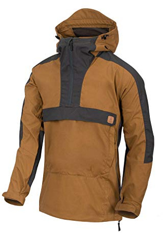Helikon-Tex Taktische Feldjacke Anorak Woodsman - Bushcraft, Outdoor - mit Kapuze, viele Taschen - Winddichte Outdoorjacke - Coyoten/Aschgrau - Größe 2XL