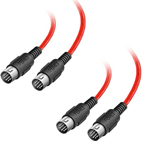 FORE 2-Pack 5-Pin DIN to 5-Pin DIN MIDI Cable for DJ Sets/Electric Drum/Keyboard/Electric Piano Color Red 5m (2 Pack)