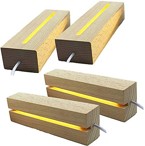 CDIYTOOL - Base di visualizzazione per luci a LED, in legno 4 pezzi con luce LED USB luce notturna supporto da tavolo per espositore, decorativa per piastra in acrilico fai da te, luce bianca calda
