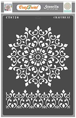 CrafTreat Wiederverwendbare Mandala-Schablonen zum Malen auf Holz – Mandala mit Rand – A4 (8,3 x 11,7 Zoll) – Mandala-Randschablone für Stoffmalerei – dekorative Schablonen für Möbelmalerei