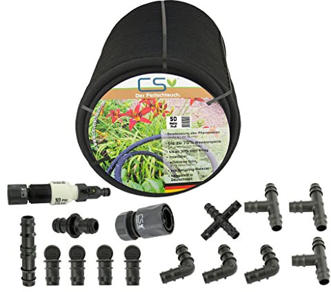 CS Perlschlauch Profi 50m mit Druckminderer für die Bewässerung im Garten/Rasenbewässerung/Flächenbewässerung