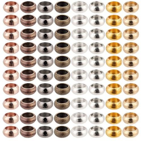 PandaHall 800 Stück Rondelle Quetschperlen 4 mm 8 Farben Schiebeverschlüsse Stopperperlen Messingschnur Endstopper Zwischenperlen Crimpzubehör Für Die Schmuckherstellung
