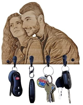 Personalisierter Schlüsselhalter mit Bilderrahmen für Wand, dekorativ, individuelles Bild, Holz-Schlüsselanhänger für rustikale Heimdekoration, Schlüssel-Organizer-Halter mit 4 Haken