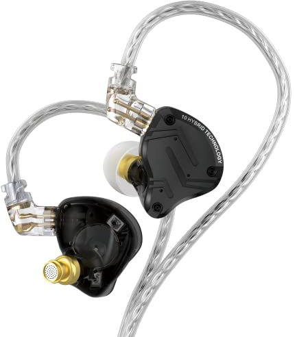 KZ ZS10 Pro X Auriculares In Ear, 4BA 1DD KZ In Ear Monitor con Cable IEM Auriculares Gaming de 2Pin Plateado Desmontable Cascos para Audiófilio Laptop PC Gaming(Negro X, sin micrófono)
