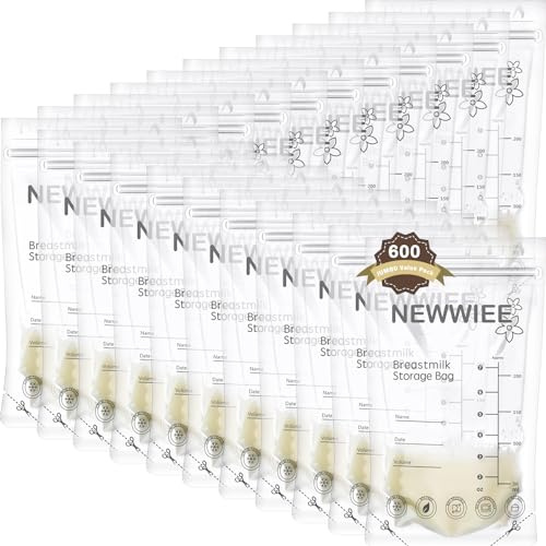 600 Count Breastmilk Storage Bags 7oz Breast Milk Bags for Breastfeeding Self Standing Breastmilk Storing No Leak Double Seal Freezer Storage for Refrigeration and Freezing(Gray)