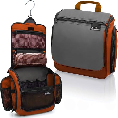 D&D Trousse De Toilette De Voyage À Suspendre Homme/Femme Grand | Maquillage - Articles De Toilette Orange et Gris