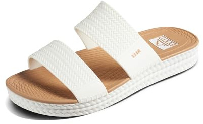 REEF Water Vista Slide Womens Platform Slide, Water Friendly, Arch Support, White/Tan, 9